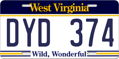 WV license plate DYD374