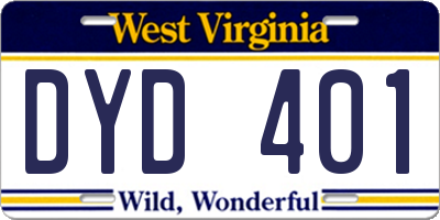 WV license plate DYD401