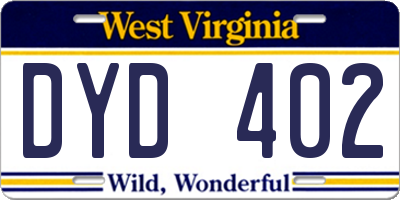 WV license plate DYD402