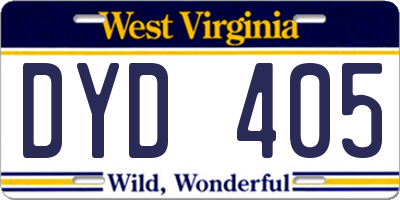 WV license plate DYD405