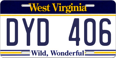 WV license plate DYD406