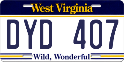 WV license plate DYD407