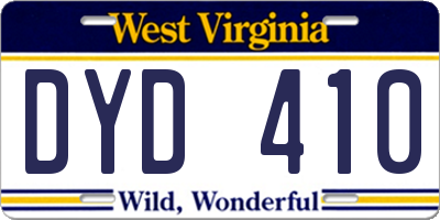 WV license plate DYD410