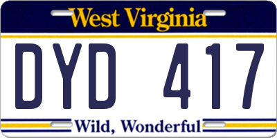 WV license plate DYD417