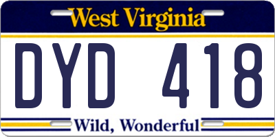 WV license plate DYD418
