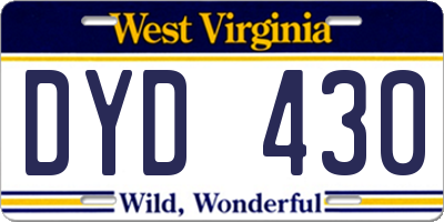 WV license plate DYD430