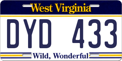 WV license plate DYD433