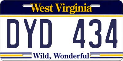 WV license plate DYD434