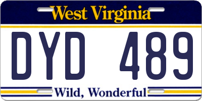 WV license plate DYD489