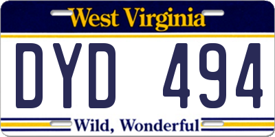 WV license plate DYD494
