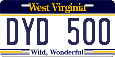 WV license plate DYD500