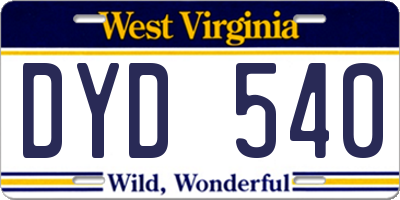 WV license plate DYD540