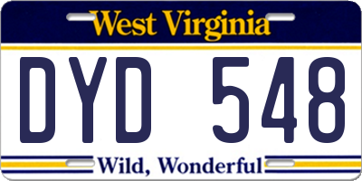 WV license plate DYD548