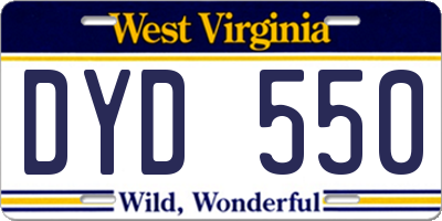 WV license plate DYD550