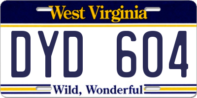WV license plate DYD604