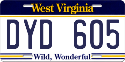 WV license plate DYD605