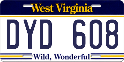 WV license plate DYD608