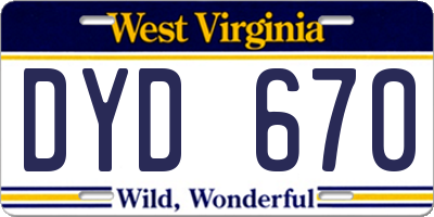 WV license plate DYD670