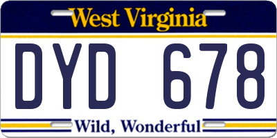 WV license plate DYD678