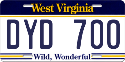 WV license plate DYD700