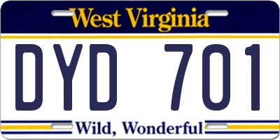 WV license plate DYD701