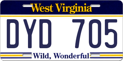 WV license plate DYD705