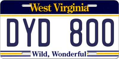 WV license plate DYD800