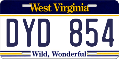 WV license plate DYD854