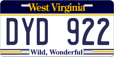 WV license plate DYD922