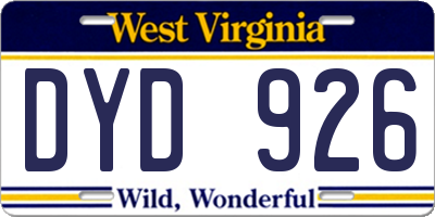 WV license plate DYD926