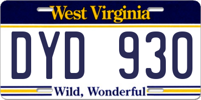 WV license plate DYD930