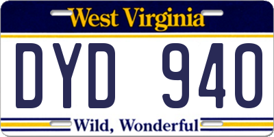 WV license plate DYD940
