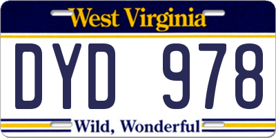 WV license plate DYD978