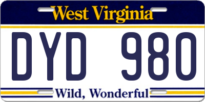 WV license plate DYD980