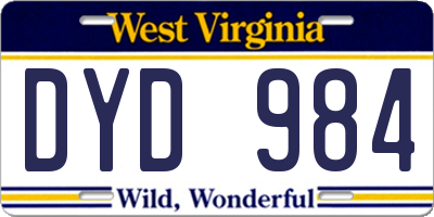 WV license plate DYD984
