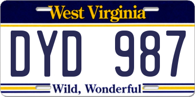 WV license plate DYD987