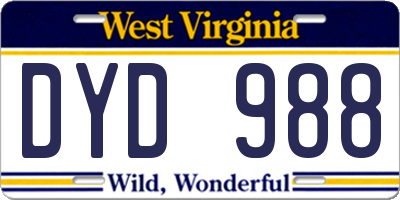 WV license plate DYD988