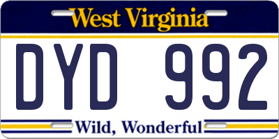 WV license plate DYD992