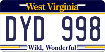 WV license plate DYD998