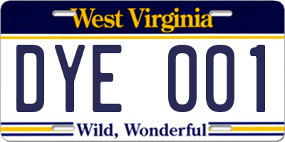 WV license plate DYE001