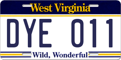 WV license plate DYE011