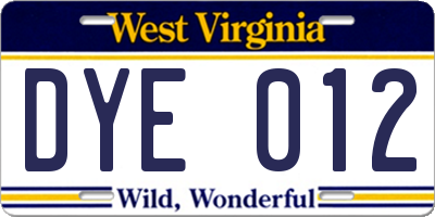 WV license plate DYE012