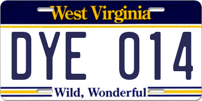 WV license plate DYE014