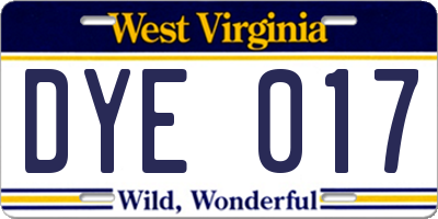 WV license plate DYE017