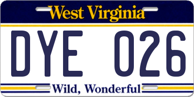 WV license plate DYE026