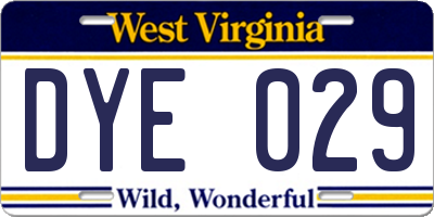 WV license plate DYE029