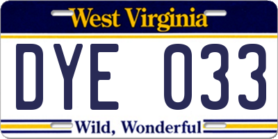WV license plate DYE033