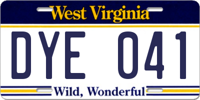 WV license plate DYE041