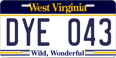 WV license plate DYE043