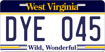 WV license plate DYE045